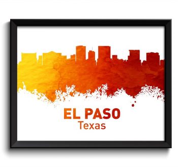 INSTANT DOWNLOAD El Paso Skyline Texas City Red Orange Yellow White Watercolor Cityscape Poster Print Landscape Art Painting Abstract