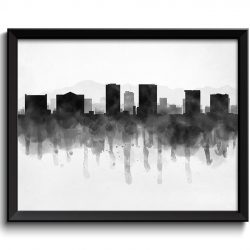 INSTANT DOWNLOAD El Paso Skyline Texas USA United States Cityscape Art Print Poster Black White Grey Watercolor Painting