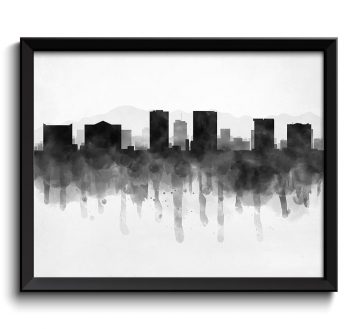 INSTANT DOWNLOAD El Paso Skyline Texas USA United States Cityscape Art Print Poster Black White Grey Watercolor Painting