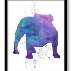 INSTANT DOWNLOAD English Bulldog Dog Watercolor Art Painting Print Poster Art Painting Dog Breeds Home Decor Wall Art Pink Blue Purple Green