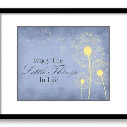 INSTANT DOWNLOAD Enjoy the Little Things In Life Blue Yellow Dandelion Bathroom Art Print Parchment Wall Decor Bathroom Custom poster quote