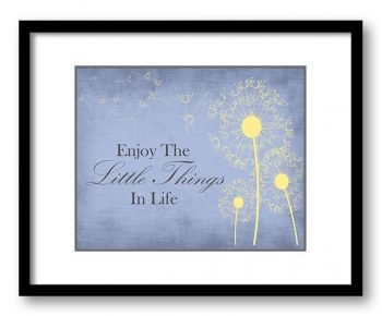 INSTANT DOWNLOAD Enjoy the Little Things In Life Blue Yellow Dandelion Bathroom Art Print Parchment Wall Decor Bathroom Custom poster quote