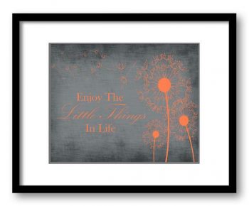 INSTANT DOWNLOAD Enjoy the Little Things In Life Grey Orange Coral Dandelion Bathroom Art Print Parchment Wall Decor Bathroom poster quote