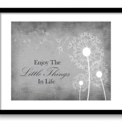 INSTANT DOWNLOAD Enjoy the Little Things In Life Grey White Dandelion Bathroom Art Print Parchment Wall Decor Bathroom Custom poster quote