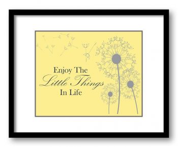 INSTANT DOWNLOAD Enjoy the Little Things In Life Inspirational Quote Print Art Poster Text Grey Gray Yellow Dandelion Bathroom Wall Decor