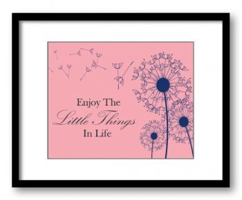 INSTANT DOWNLOAD Enjoy the Little Things In Life Inspirational Quote Print Art Poster Text Pink Navy Blue Dandelion Bathroom Wall Decor