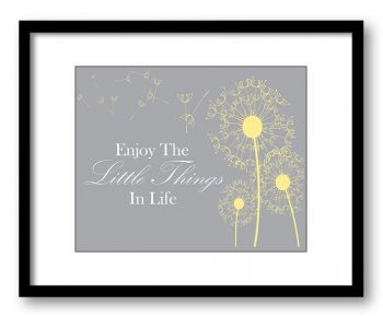 INSTANT DOWNLOAD Enjoy the Little Things In Life Inspirational Quote Print Art Poster Text Yellow Grey White Dandelion Bathroom Wall Decor