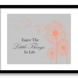 INSTANT DOWNLOAD Enjoy the Little Things In Life Inspirational Quote Print Coral Grey Gray Art Poster Text Dandelion Bathroom Wall Decor