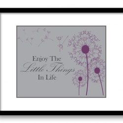 INSTANT DOWNLOAD Enjoy the Little Things In Life Medium Grey Purple Plum Dandelion Bathroom Art Print Parchment Wall Decor poster quote