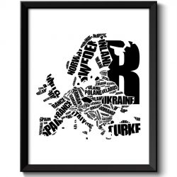 INSTANT DOWNLOAD Europe Map Text Word Cloud Typography Print Black White Poster Print European Modern Abstract Landscape Wall Art Painting