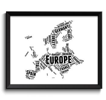 INSTANT DOWNLOAD Europe Map Text Words Black White Typography Poster Print Country Europe Modern Abstract Landscape Wall Art Painting