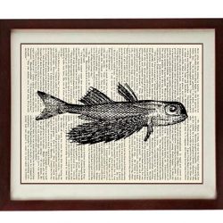 INSTANT DOWNLOAD Fish Vintage Style Ocean Nautical Print - Fish Art Print Book Page Dictionary Old Printable Beach Sea Wall Decor Bathroom