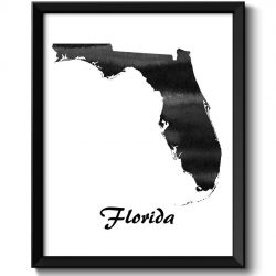 INSTANT DOWNLOAD Florida Map State Watercolor Painting Poster Print USA United States Abstract Landscape Art Black White Grey