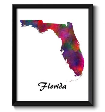 INSTANT DOWNLOAD Florida Map State Watercolor Painting Poster Print USA United States Abstract Landscape Art Colorful Rainbow