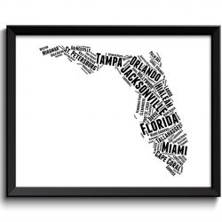 INSTANT DOWNLOAD Florida Map Typography Textography Text Word Cloud Black White Poster Print USA United States Modern Landscape Wall Art