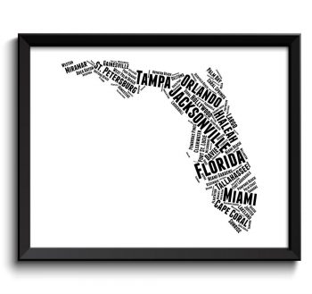 INSTANT DOWNLOAD Florida Map Typography Textography Text Word Cloud Black White Poster Print USA United States Modern Landscape Wall Art