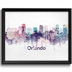 INSTANT DOWNLOAD Florida Turquoise Blue Pink Purple Orlando Skyline USA United States Cityscape Art Print Poster Watercolor Painting