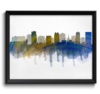 INSTANT DOWNLOAD Florida Yellow Navy Blue Orlando Skyline USA United States Cityscape Art Print Poster Watercolor Painting