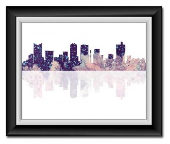 INSTANT DOWNLOAD Fort Worth Skyline Texas City Pink Purple Blue Watercolor Cityscape Poster Print Modern Abstract Landscape Art Painting