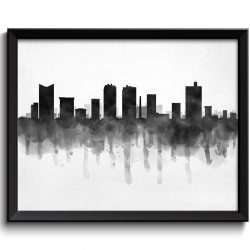 INSTANT DOWNLOAD Fort Worth Skyline Texas USA United States Cityscape Art Print Poster Black White Grey Watercolor Painting