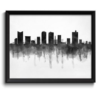 INSTANT DOWNLOAD Fort Worth Skyline Texas USA United States Cityscape Art Print Poster Black White Grey Watercolor Painting