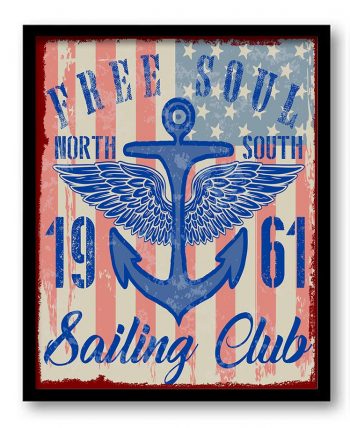 INSTANT DOWNLOAD Free Soul Sailing Club Wall Art Print Nautical Ocean Print Beach Poster Navy Blue Red Anchor White Home Decor Vintage Retro