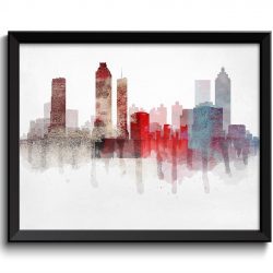 INSTANT DOWNLOAD Georgia Atlanta Red Blue Brown Grey Skyline USA United States Cityscape Art Print Poster Watercolor Painting