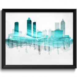 INSTANT DOWNLOAD Georgia Blue Teal Atlanta Skyline USA United States Cityscape Art Print Poster Watercolor Painting