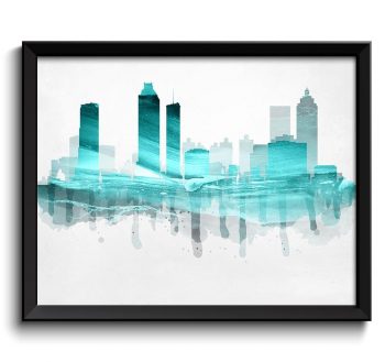 INSTANT DOWNLOAD Georgia Blue Teal Atlanta Skyline USA United States Cityscape Art Print Poster Watercolor Painting