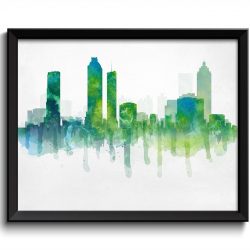 INSTANT DOWNLOAD Georgia Blue Turquoise Lime Green Atlanta Skyline USA United States Cityscape Art Print Poster Watercolor Painting