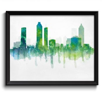 INSTANT DOWNLOAD Georgia Blue Turquoise Lime Green Atlanta Skyline USA United States Cityscape Art Print Poster Watercolor Painting