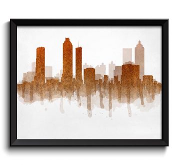 INSTANT DOWNLOAD Georgia Brown Beige Gold Atlanta Skyline USA United States Cityscape Art Print Poster Watercolor Painting