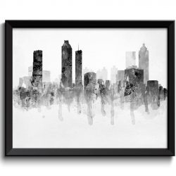 INSTANT DOWNLOAD Georgia Grey and White Atlanta Skyline USA United States Cityscape Black Art Print Poster Watercolor Painting