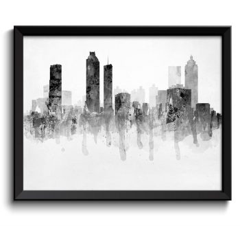 INSTANT DOWNLOAD Georgia Grey and White Atlanta Skyline USA United States Cityscape Black Art Print Poster Watercolor Painting