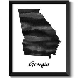 INSTANT DOWNLOAD Georgia Map State Watercolor Painting Poster Print USA United States Abstract Landscape Art Black White Grey