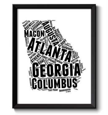 INSTANT DOWNLOAD Georgia Map Typography Textography Text Words Black White Poster Print USA United States Modern Abstract Landscape Wall Art