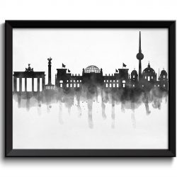 INSTANT DOWNLOAD Germany Skyline City Black White Grey Cityscape Europe Famous Landmarks Poster Print Modern Abstract Landscape Art Painting