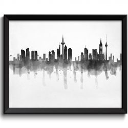 INSTANT DOWNLOAD Germany Skyline City Black White Grey Cityscape Europe Famous Landmarks Poster Print Modern Abstract Landscape Art Painting