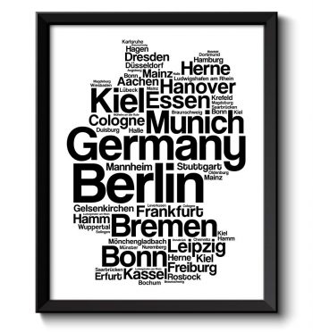 INSTANT DOWNLOAD Germany Text Word Cloud Map Black White Typography Poster Print Country Europe Modern Abstract Landscape Wall Art Painting