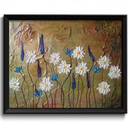 INSTANT DOWNLOAD Gold Flower Painting Modern Fine Art Print Daisies Silver Gold White Purple Blue Wall Decor Bedroom Bathroom Living Room