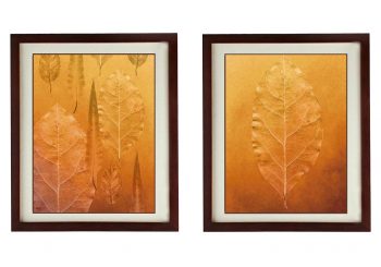 INSTANT DOWNLOAD Golden Brown Leaves Leaf Set of 2 Prints Beige Gold Nature Art Print Old Antique Vintage Printable Bathroom Bedroom