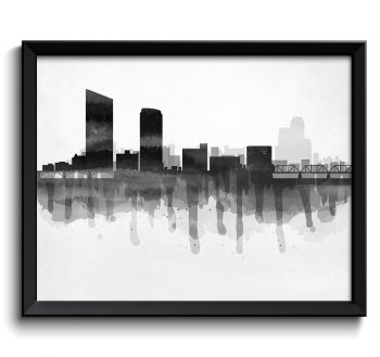 INSTANT DOWNLOAD Grand Rapids Black White Grey Skyline Michigan USA United States Cityscape Art Print Poster Watercolor Painting