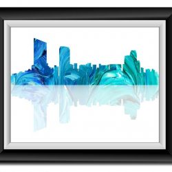 INSTANT DOWNLOAD Grand Rapids Skyline Michigan City Sky Royal Blue Teal Watercolor Cityscape Poster Print Abstract Landscape Art Painting