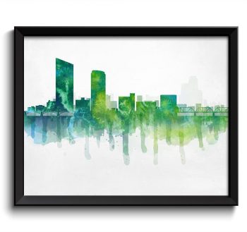 INSTANT DOWNLOAD Grand Rapids Teal Blue Lime Green Skyline Michigan USA United States Cityscape Wall Art Print Poster Watercolor Painting