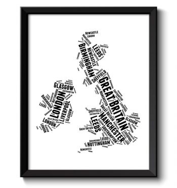 INSTANT DOWNLOAD Great Britain Map Text Words Poster Print Black White United Kingdom Modern Abstract Landscape Art Painting