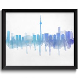 INSTANT DOWNLOAD Grey Blue Purple Toronto Skyline Ontario Canada Cityscape Art Print Poster Watercolor Painting