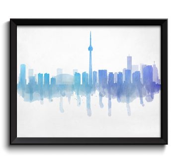 INSTANT DOWNLOAD Grey Blue Purple Toronto Skyline Ontario Canada Cityscape Art Print Poster Watercolor Painting