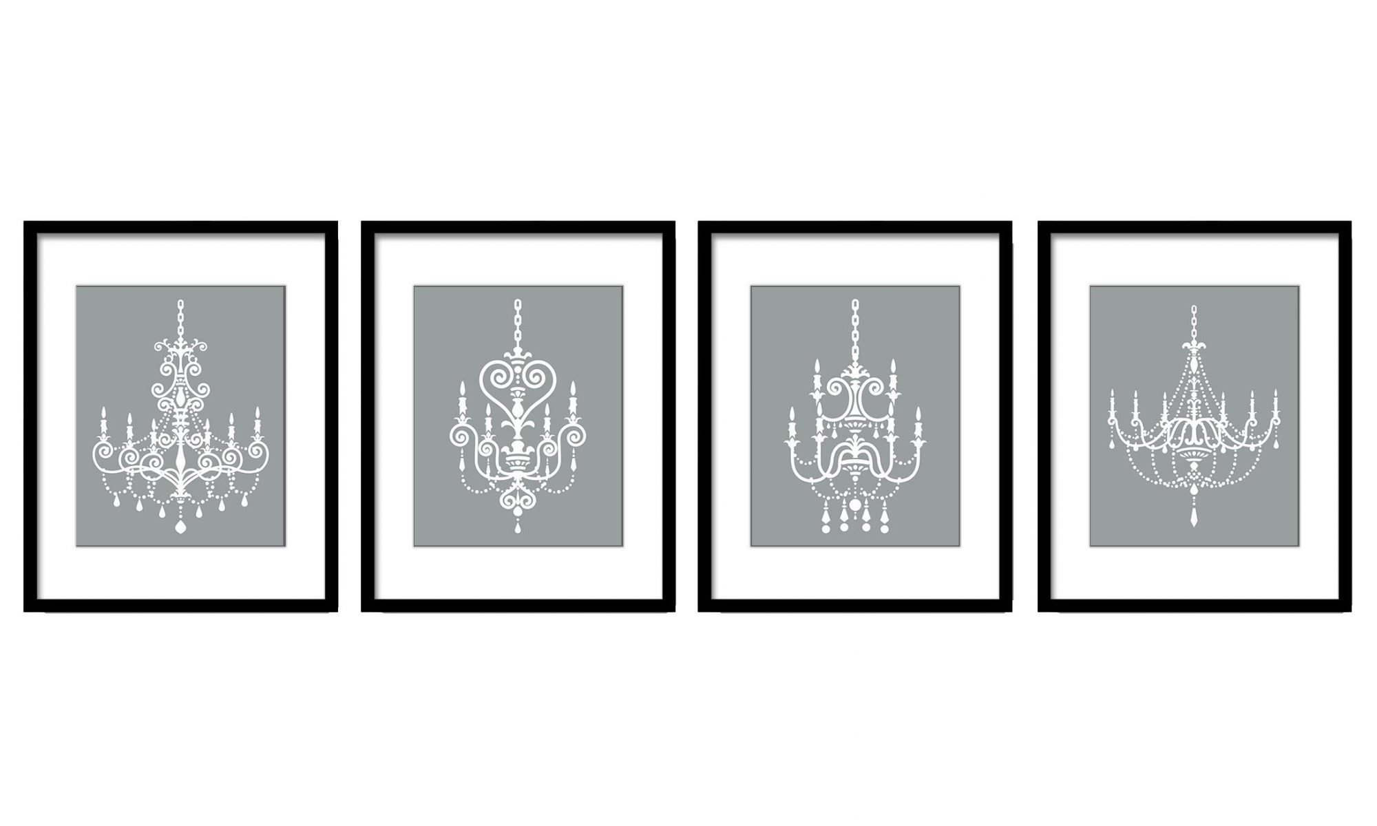 INSTANT DOWNLOAD Grey White Chandelier Vintage Style Set of 4 Prints Chandelier Art Old Antique Silhouette Printable Living Room Wall Decor