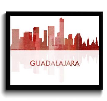 INSTANT DOWNLOAD Guadalajara Skyline City Red Watercolor Painting Cityscape Poster Print Mexico South America Modern Landscape Art