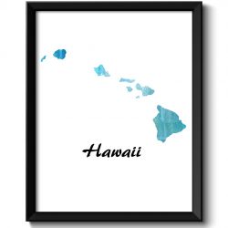 INSTANT DOWNLOAD Hawaii Map State Watercolor Painting Poster Print USA United States Abstract Landscape Art Turquoise Blue